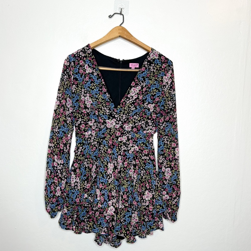 Mi Ami For Francescas Colorful Floral‎ Print Long Sleeve Ruffle Romper Medium M - Picture 2 of 11